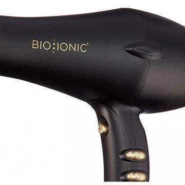 bio ionic black hair dryer white background